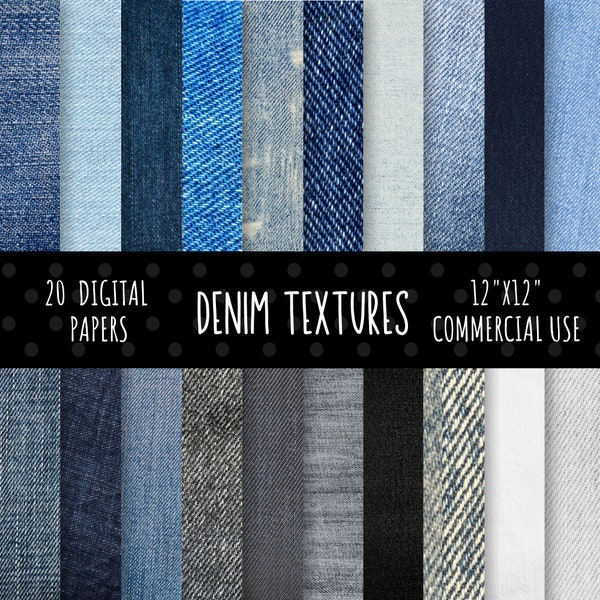 Denim Texture Digital Paper Pack, Denim Digital Scrapbook Paper, Denim Scrapbooking Paper, Tła, Komercyjne wykorzystanie, 20, 12x12