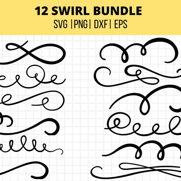 Swirl Svg Bundle, Flourish Svg, Swoosh Svg, Decorative Svg, Doodle Elements Bundle Svg, Hand Drawn, Cricut Cut File