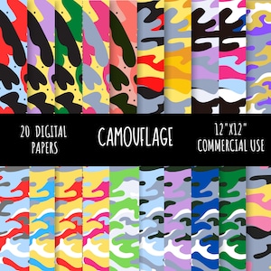 Camouflage Digital Paper Pack, Camo Military Print Digital Scrapbook Paper, Army Digital Backgrounds, Commercial Use