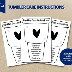 Kaart met onderhoudsinstructies beker beker, mok, bijsluiter verpakking beker, onderhoudssticker beker, png-bestand, afdrukbare klantherinnering.