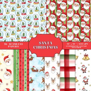 Sömlöst papperspaket med jultomten, julklappsmönster för scrapbooking, 12x12” JPG, kommersiellt bruk
