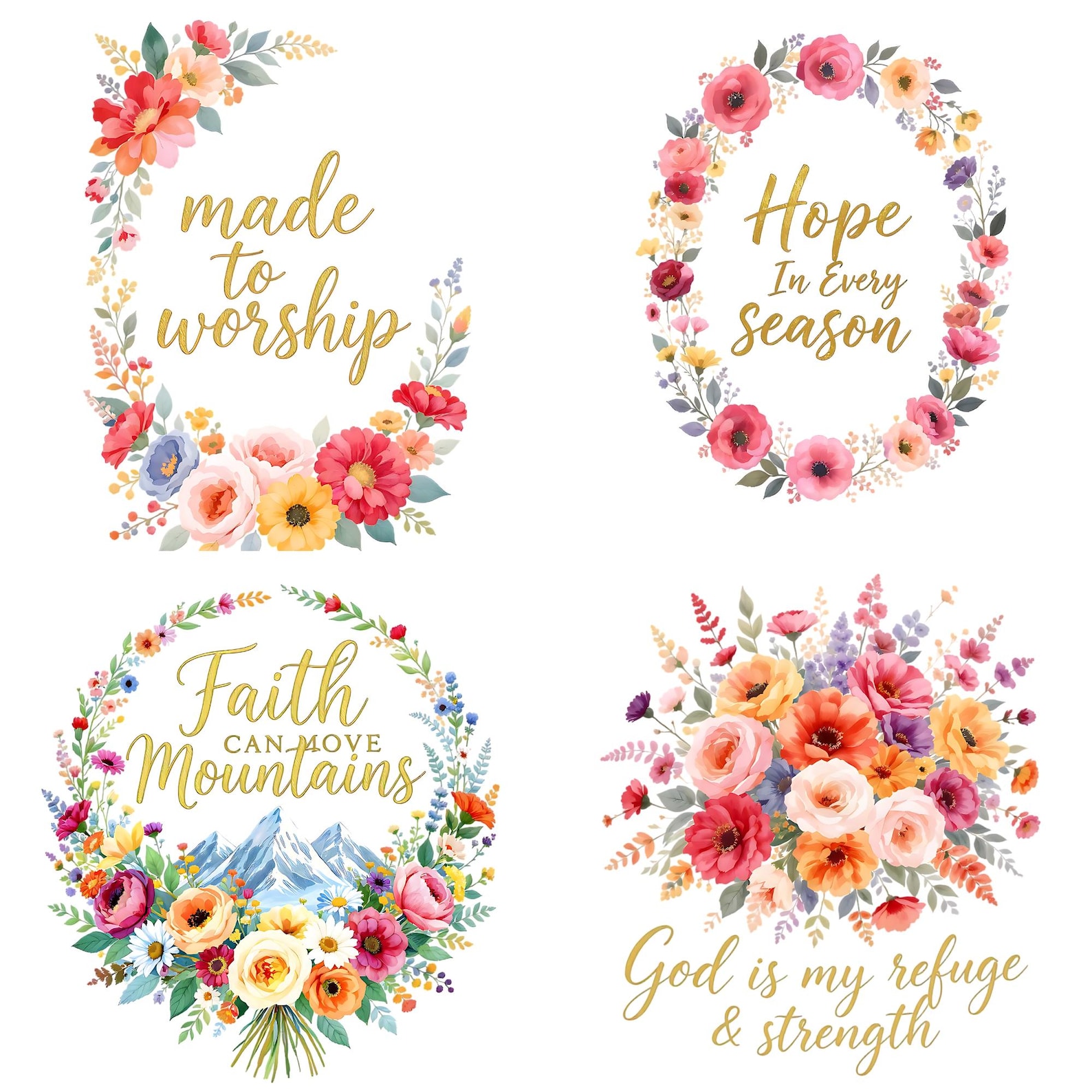 Faith Christian Floral Clipart Bundle PNG, Inspirational Scripture ...