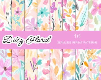 Papéis com estampas florais divertidas: fundos de aquarela de primavera (download digital)