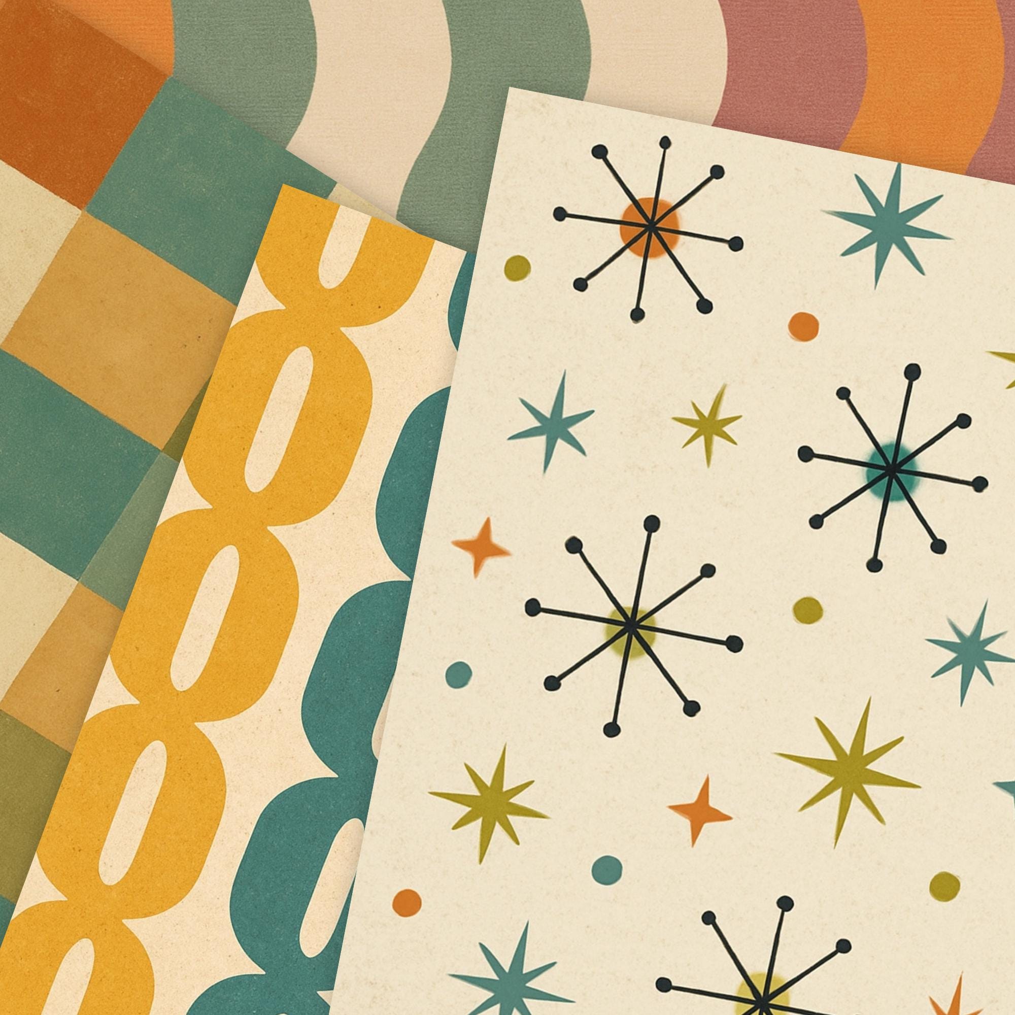 Retro Atomic Digital Paper Bundle: 1950s Mid-century Patterns ...