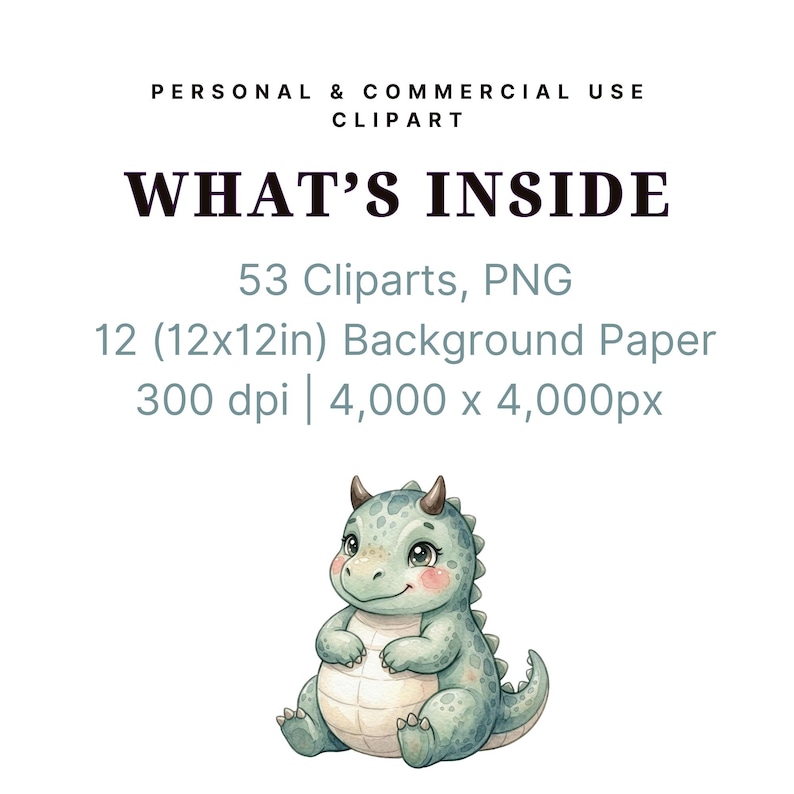 Watercolor Dinosaur Baby Clipart Paper Bundle, Prehistoric Baby Shower ...