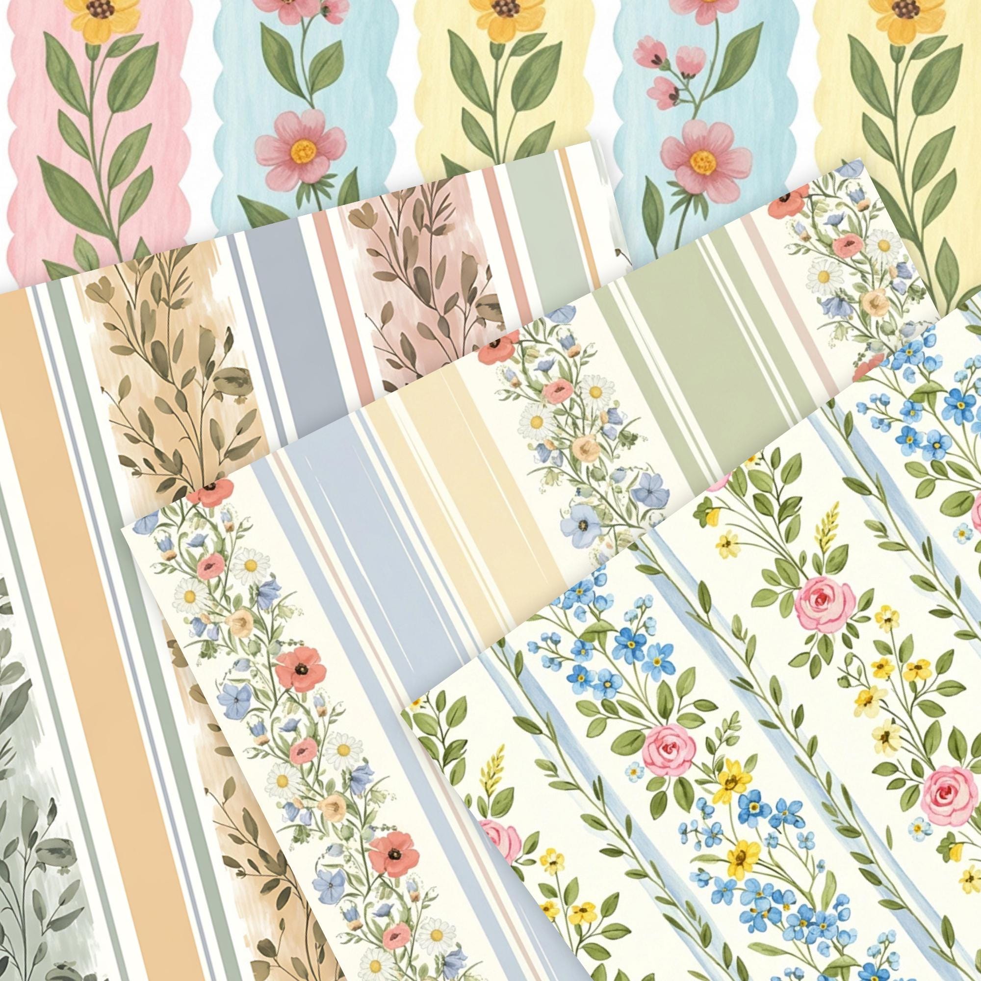 Pastel Spring Floral Seamless Papers, Cottagecore Flower Digital ...