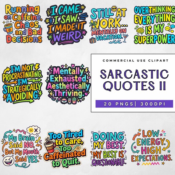 Funny Sarcastic Sayings Clipart Bundle, Snarky Adult Humor PNG Graphics, Commercial Use, Digital Download