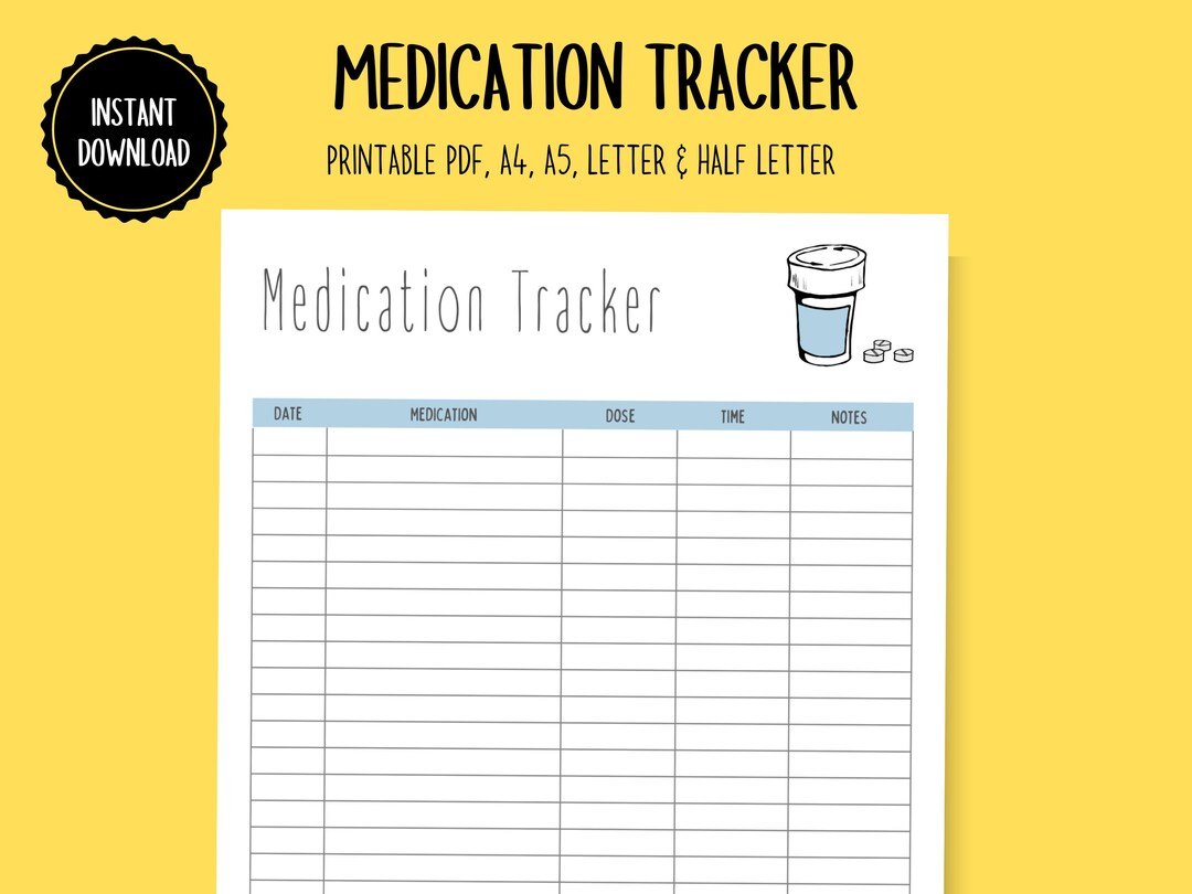 Medication Log Printable Printable Medication Tracker Etsy