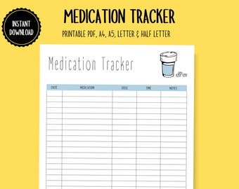 Medication Log Printable, Printable Medication Tracker, Monthly Medication Tracker Printable, Medicine & Supplement Tracking Sheet