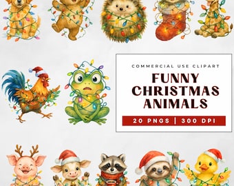Aquarell Weihnachten Tiere Clipart: Weihnachten PNG Bundle (Kommerzielle Nutzung