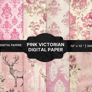 Pink Victorian Digital Paper: Shabby Chic Scrapbook Pages (Digital Download)