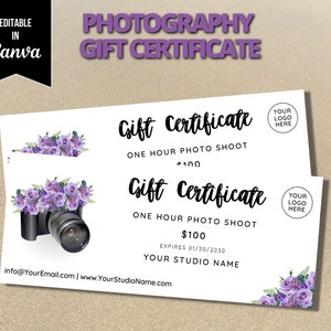 Buono regalo fotografico modificabile, Buono regalo sessione fotografica stampabile, Canva modificabile, Voucher sessione fotografica, Buono regalo modificabile