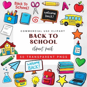 Back To School Doodle Clipart Bundle: Teacher Graphics (PNG, Commercial Use)