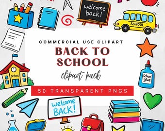 Back To School Doodle Clipart Bundle: Teacher Graphics (PNG, Commercial Use)