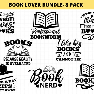 Paquete SVG amante del libro, lectura SVG, paquete de citas de libros, lectura PNG, PNG amante del libro, uso comercial, descarga instantánea