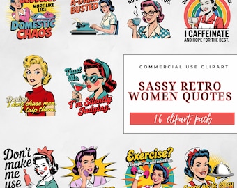 Retro Housewife PNG Bundle: Sarcastic 1950s Woman Clipart (Commercial Use, Digital Download