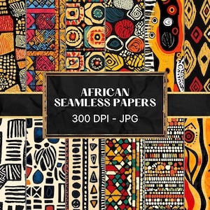 Carta digitale africana senza cuciture, motivi Kente e Mud Cloth, carta per scrapbooking Kwanzaa Juneteenth, 12x12 JPG, uso commerciale