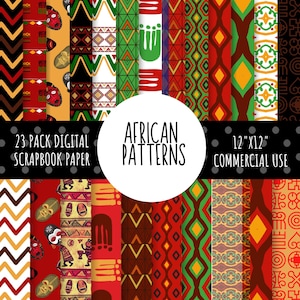 Carta digitale africana, Carta di sfondo africana, Carta per album africana, texture modello Kwanzaa, Uso commerciale, 23, 12x12