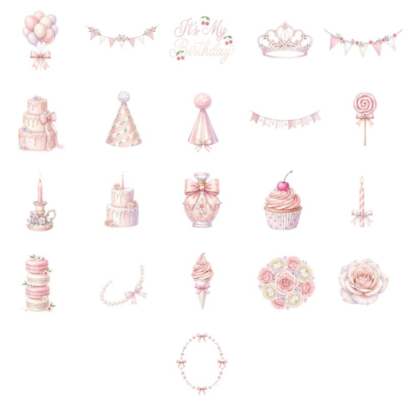 Pink Birthday Clipart & Digital Paper Bundle, Coquette Party Invitation ...