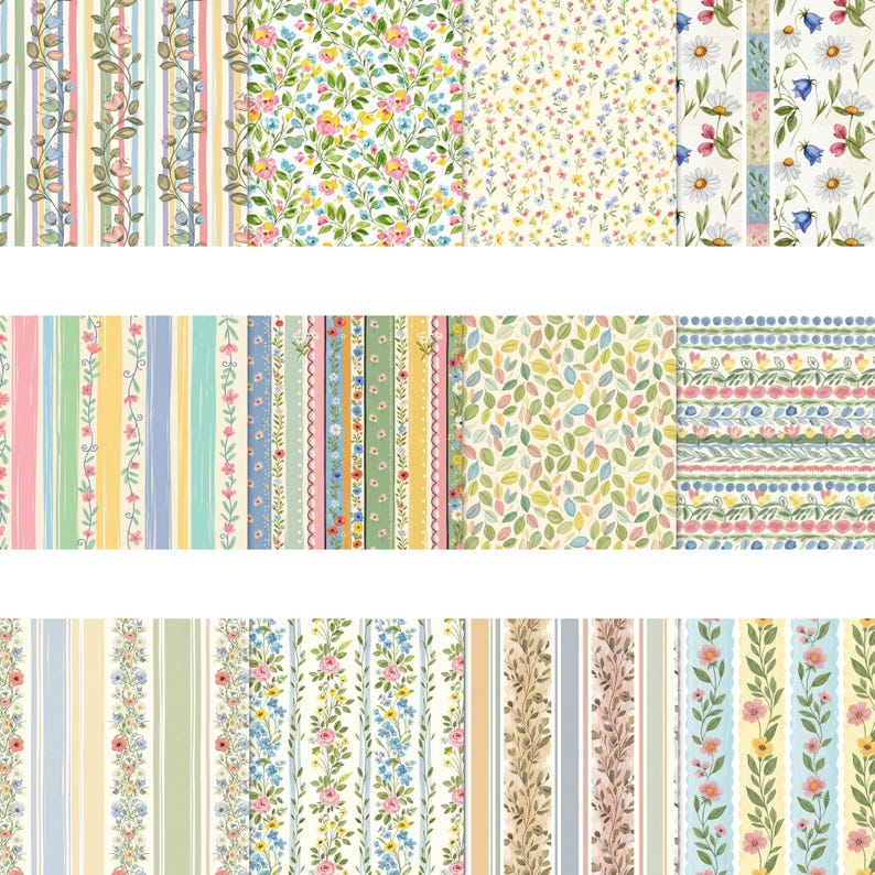 Pastel Spring Floral Seamless Papers, Cottagecore Flower Digital ...