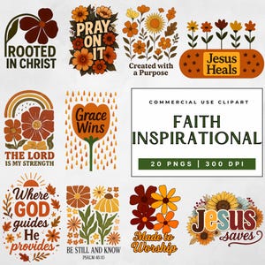 Pacchetto di fiori boho cristiani in formato PNG, citazione ispiratrice di un versetto biblico, materiale stampabile basato sulla fede, maglietta cristiana floreale vintage in formato PNG, uso commerciale