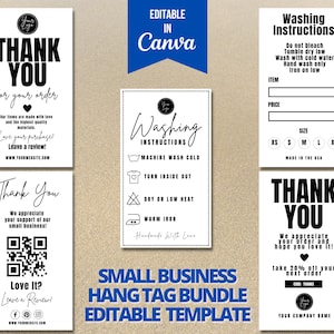 Pacote de etiquetas de pendurar editáveis, modelo de etiqueta de preço, instruções de lavagem, modelo CANVA, etiqueta de roupa personalizada, etiquetas de pendurar para cuidados com roupas imprimíveis
