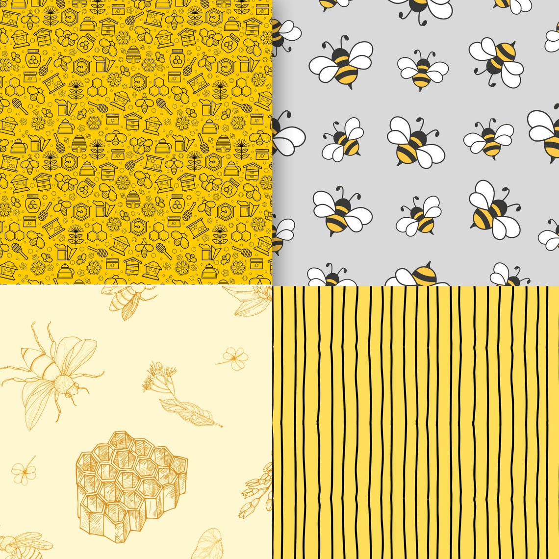 Bee Digital Paper Pack Bee Patterned Paper Honeycomb Paper - Etsy