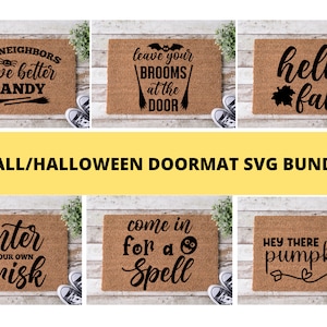 Lot de paillasson SVG automne, lot de paillasson SVG Halloween, lots SVG, Svg de tapis de bienvenue automne, Svg de tapis de bienvenue Halloween, usage Commercial