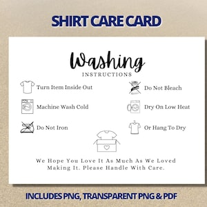 Washing Instruction Card, Shirt Care Card, Clothing Washing ...