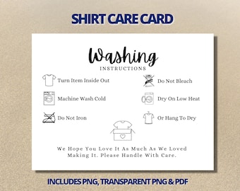 Washing Instruction Card, Shirt Care Card, Clothing Washing Instructions, Apparel Care Instructions Png, Sublimation Shirt Care