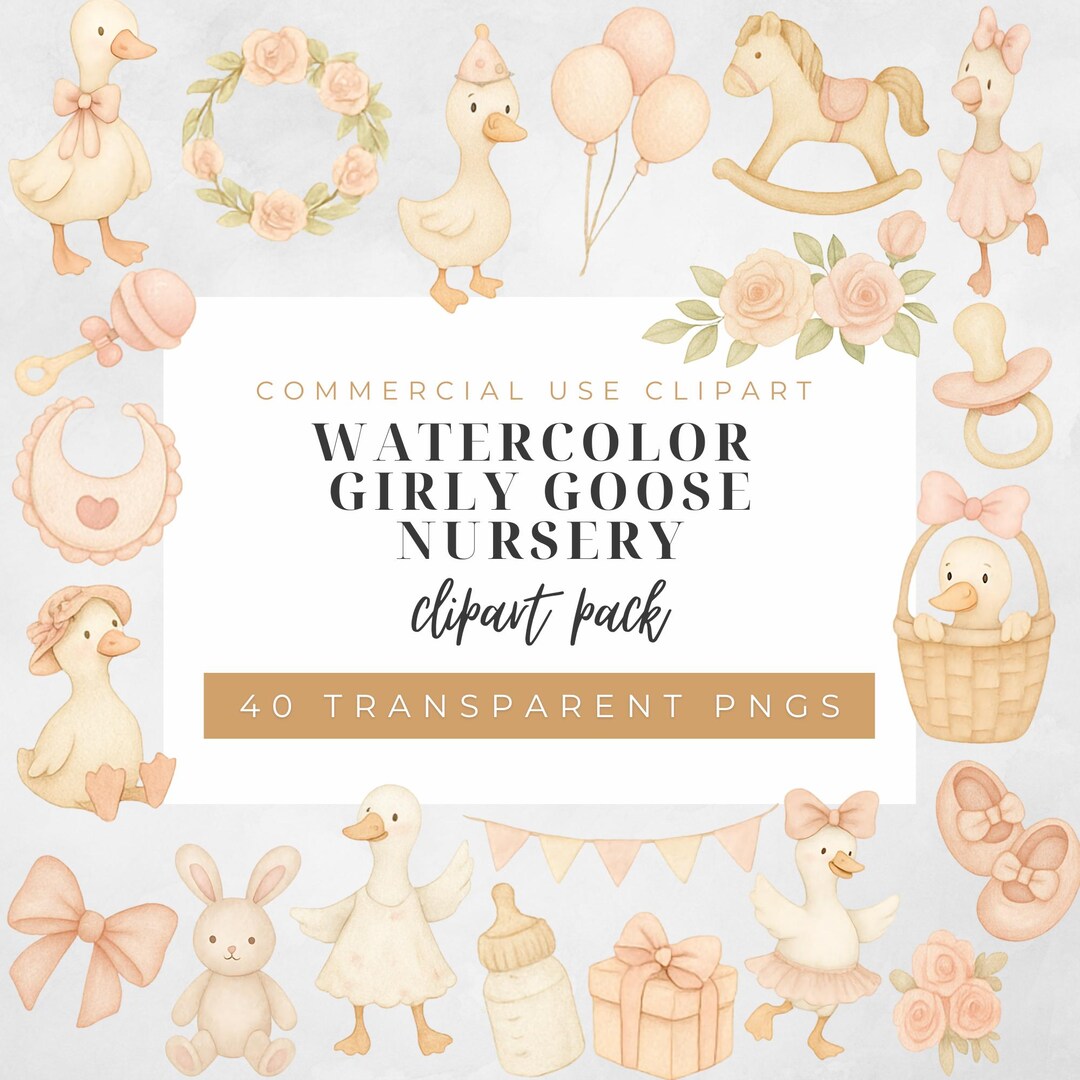 Watercolor Girly Goose Clipart, Blush Pink Nursery Png, Baby Shower ...