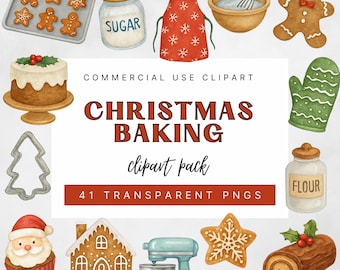 Christmas Baking Clipart Bundle, Gingerbread Cookies Kitchen PNG, Holiday Kitchen & Baking Elements, Commercial Use