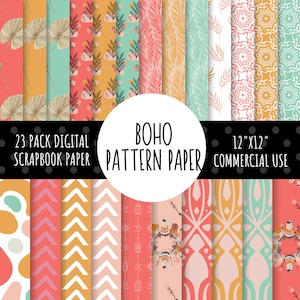 Boho Design Digital Paper Pack, Abstract Boho, Boho Background, Doodle Paper, Digital Scrapbook Paper Kit, Commercial Use,  12x12 300 DPI