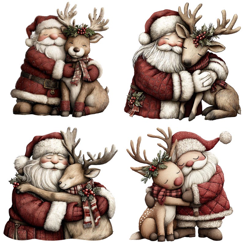 Santa Claus & Reindeer Clipart Bundle, Cozy Christmas Festive Holiday ...