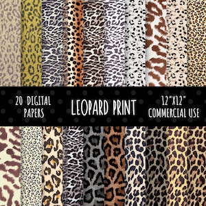 Pacchetto di carta digitale con stampa leopardata, carta per scrapbooking digitale, carta per scrapbooking, sfondi digitali, uso commerciale, 12, 12x12 immagini JPG