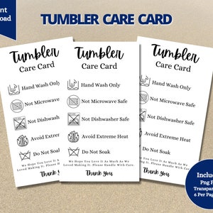 Carte d'instructions d'entretien du gobelet, tasse, notice d'emballage du gobelet, imprimable, instructions de lavage, rappel client imprimable.