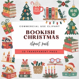 Gemütliches Weihnachtsbuch-Clipart-Bundle: Urlaub lesen PNG-Grafik (kommerzielle Nutzung, digitaler Download)