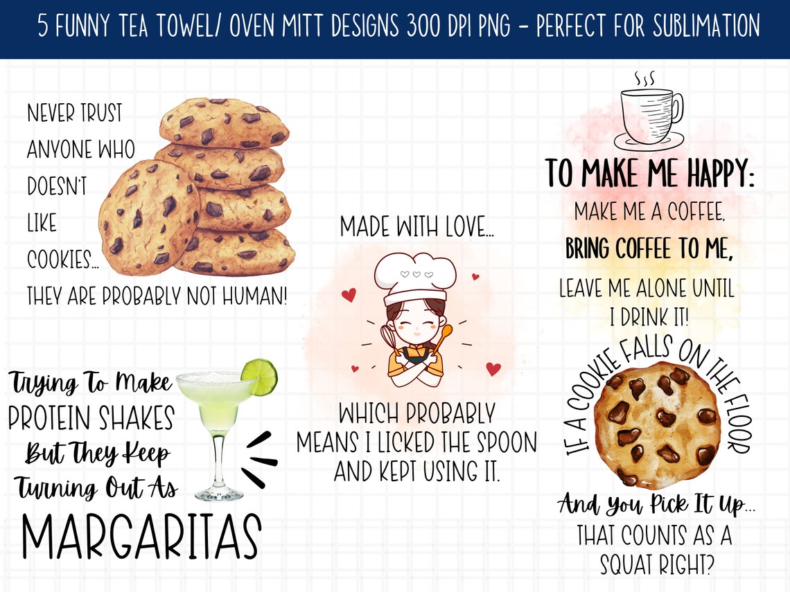 Funny Kitchen Towel Sayings PNG Tea Towel Sublimation Bundle Etsy