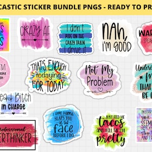 Printable Sarcastic Stickers Bundle Png, Funny Print and Cut Stickers, Planner Stickers, Journal Stickers, Digital Stickers