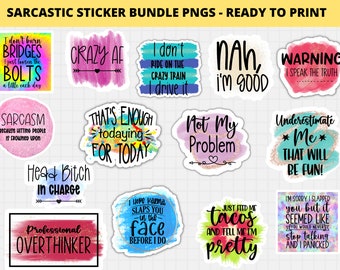 Printable Sarcastic Stickers Bundle Png, Funny Print and Cut Stickers, Planner Stickers, Journal Stickers, Digital Stickers