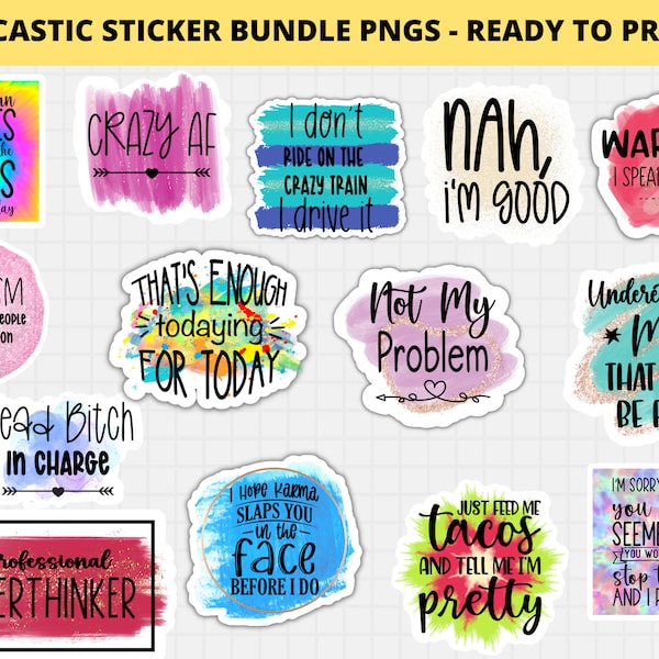 Printable Sarcastic Stickers Bundle Png, Funny Print and Cut Stickers, Planner Stickers, Journal Stickers, Digital Stickers