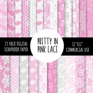 Rosa Spitze-Digital-Papier-Pack, Spitze-Digital-Sammelalbum-Papier, Spitze-Hintergründe, kommerzielle Nutzung, 23, 12x12
