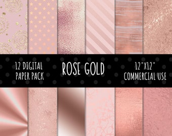 Rose Gold Digital Paper Pack, Digital Scrapbook Paper, Scrapbooking Paper,  Digital Backgrounds, Commercial Use, 12, 12x12 JPG images