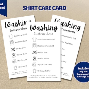 Washing Instruction Card, Shirt Care Card, Clothing Washing Instructions, Apparel Care Instructions Png, Sublimation Shirt Care