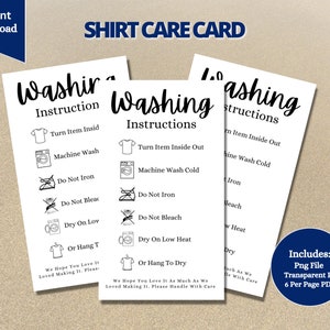 Washing Instruction Card, Shirt Care Card, Clothing Washing Instructions, Apparel Care Instructions Png, Sublimation Shirt Care