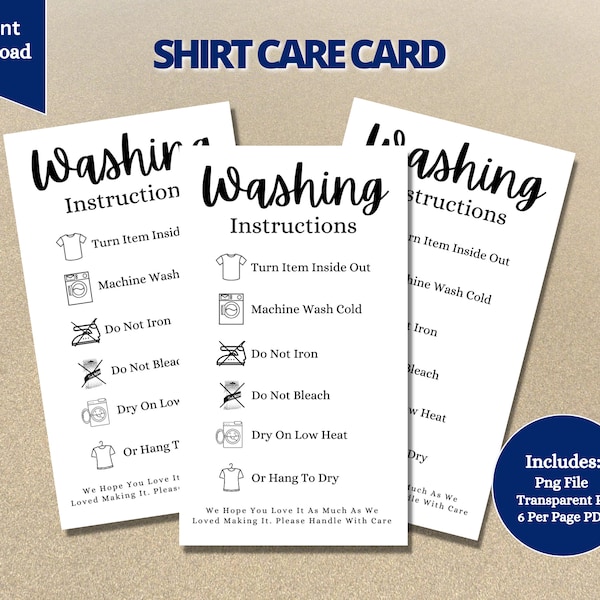 Washing Instruction Card, Shirt Care Card, Clothing Washing Instructions, Apparel Care Instructions Png, Sublimation Shirt Care