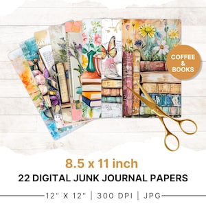 Papier journal indésirable pour le café et les livres, 22 pages imprimables, papillons vintage, tasses à thé, fleurs, albums éphémères de scrapbooking