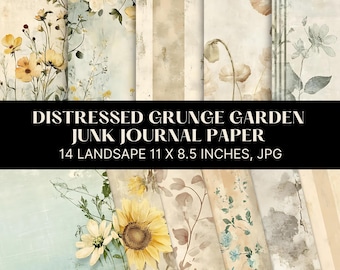 Neutrals Vintage Grunge Flower Background Junk Journal, Botanical Ephemera Naturalist Scrapbook Paper, Commercial Use