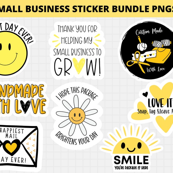 Small Business Thank You Stickers, Package Labels, Cute Yellow Thank You Package Seals, Cricut, Silhouette, Print Cut Download