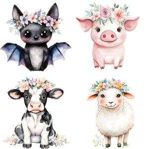 Cute Farm Animals Watercolor Clipart Bundle, Cartoon Nursery Barn Horse ...